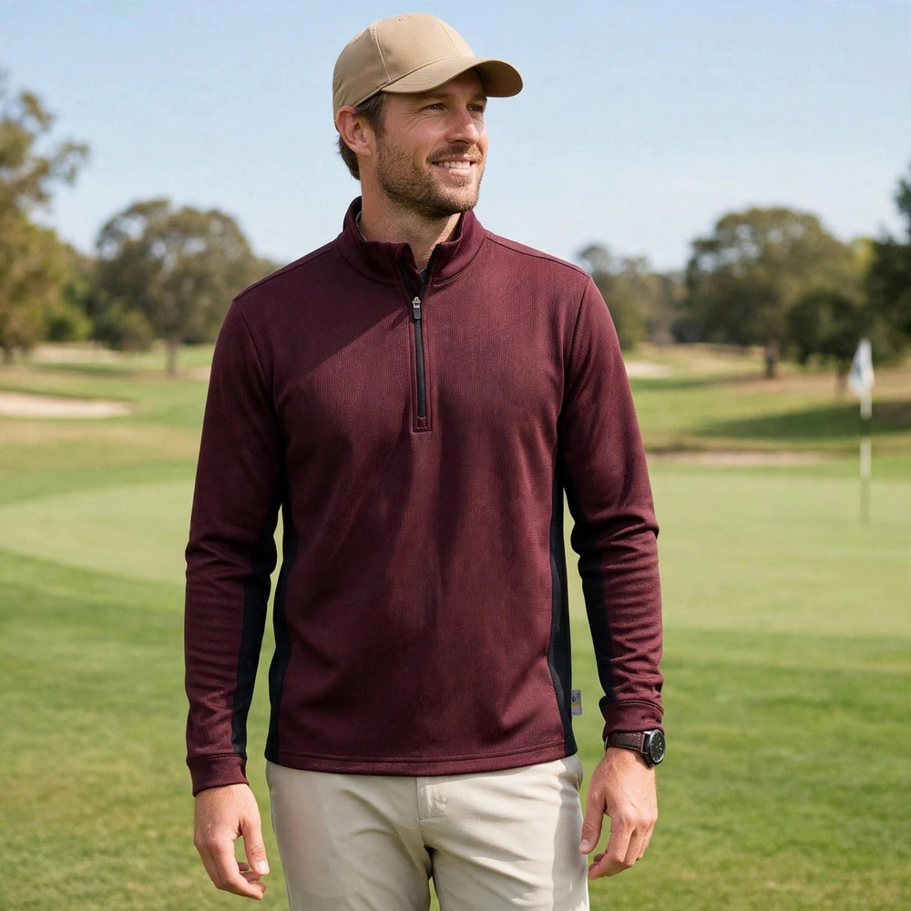 PGA Tour Mens Thermal 1/4 Zip Pullover Golf Sweater Fig Burgundy PVKFE086DS‎